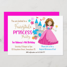Convites Fairytale Princesa Brown Hair Festa de aniversário