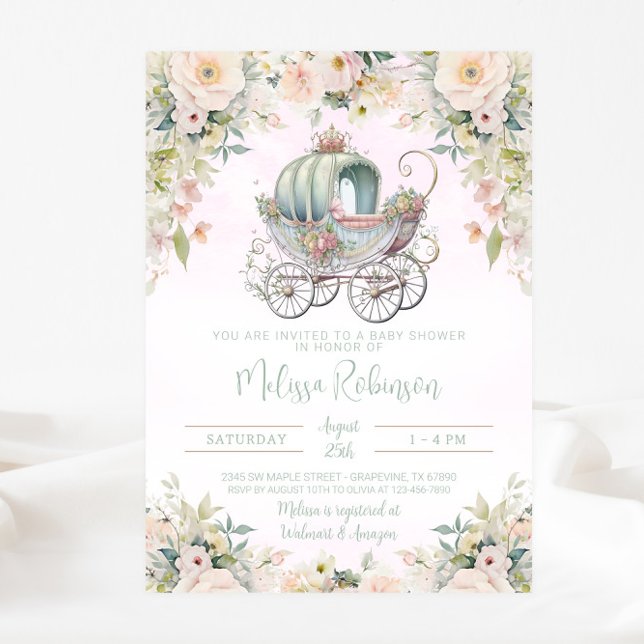 Convites Fairytale Princesa Carruagem Girl Watercolor (Beautiful fairytale baby carriage invitation. Simply add your event details. )