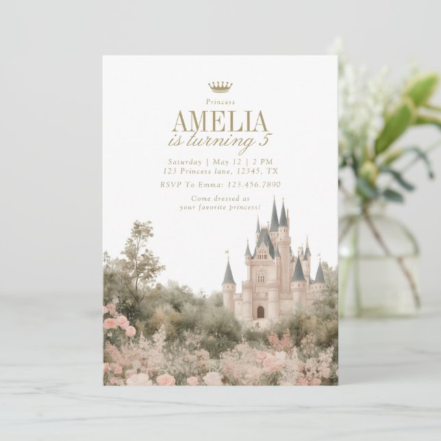 Convites Fairytale Princess Castle Garden Birthday Party (Em pé/Frente)