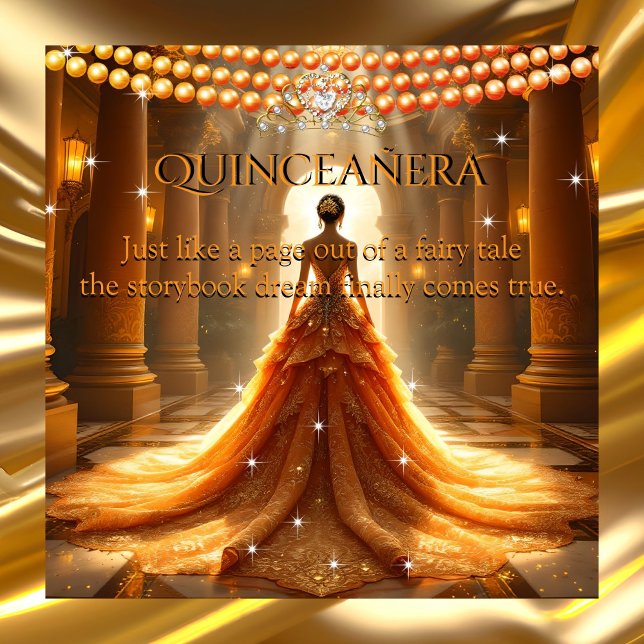 Convites Fairytale Quinceanera 15 Birthday Orange Dourado (Criador carregado)