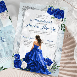 Convites Fairytale Royal Blue Castle Elegante Quinceañera
