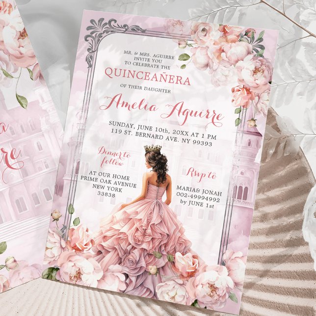 Convites Fairytale Royal Castle Blush Pink Quinceañera (Criador carregado)