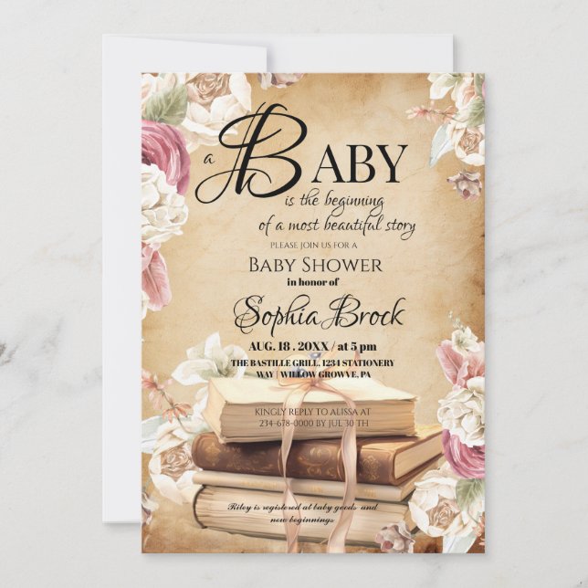 Convites Fairytale Story Book Flower Baby Shower  (Frente)