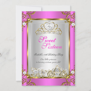 Convites Fairytale Sweet 16 16th Birthday Hot Pink Dourado