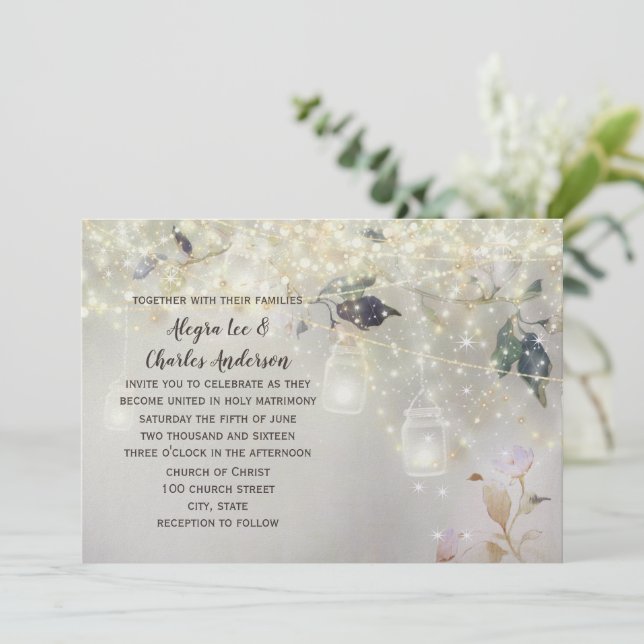 Convites Fairytale Woodsy Farmhouse Mason Jar Wedding (Em pé/Frente)