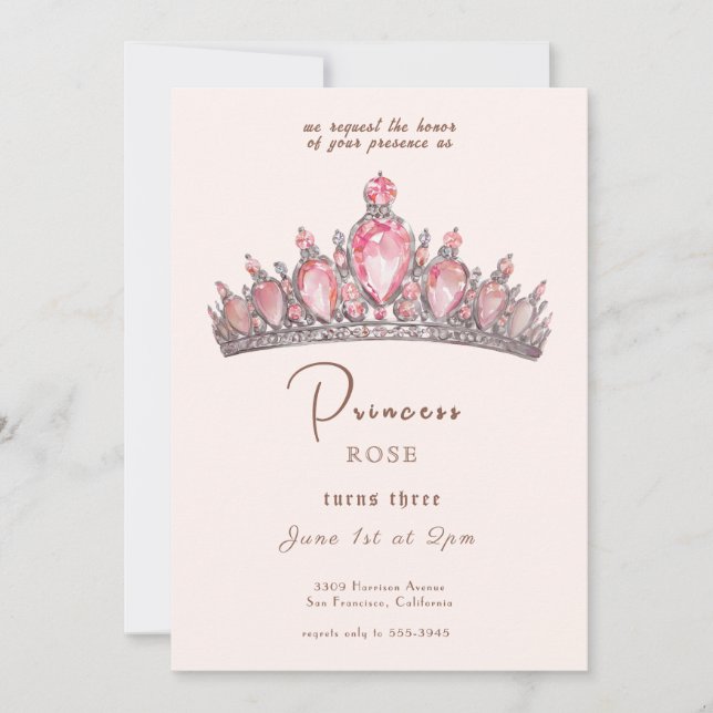 Convites Fairytalt Princesa Coroa Rosa e Dourado Aniversári (Frente)