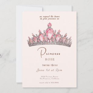 Convites Fairytalt Princesa Coroa Rosa e Dourado Aniversári