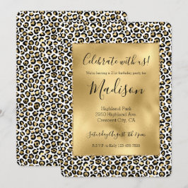 Convites Faísca de Impressão Dourada Glam Black Leopard
