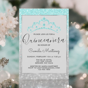 Convites Faísca feminino azul Quinceanera do brilho da