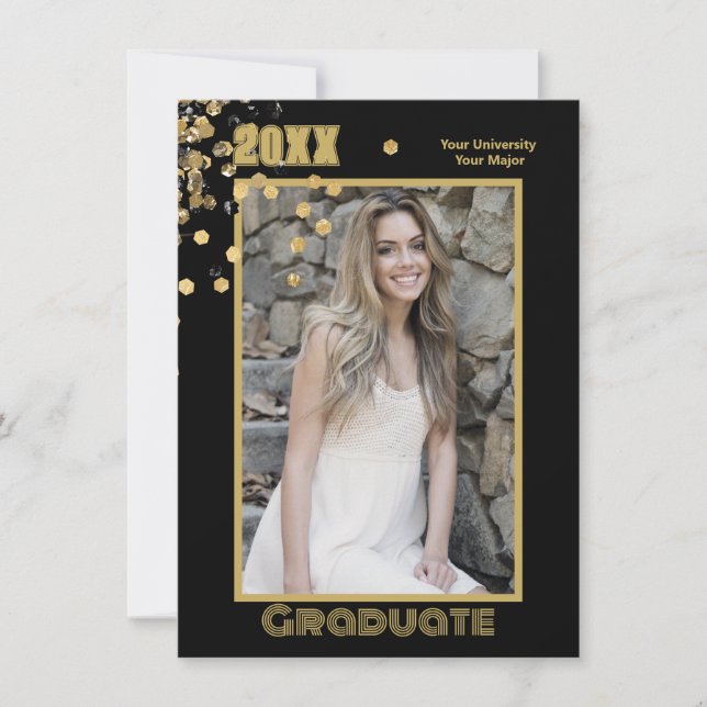 Convites Faíscas Douradas de Foto Personalizadas Modernas (Frente)