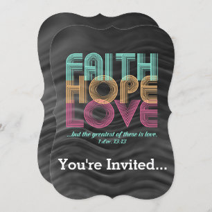 Convites Faith Hope ama Bíblia cristã Verso Retro