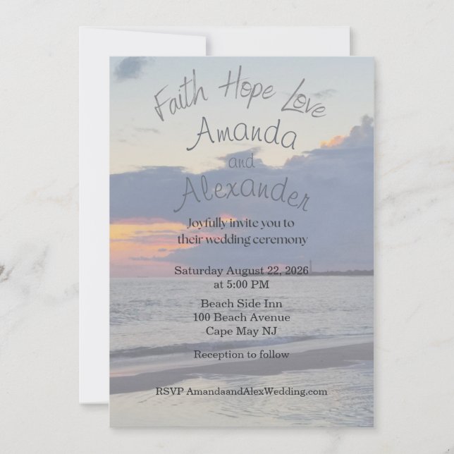Convites Faith Hope Love Beach Photo Wedding Invitation (Frente)