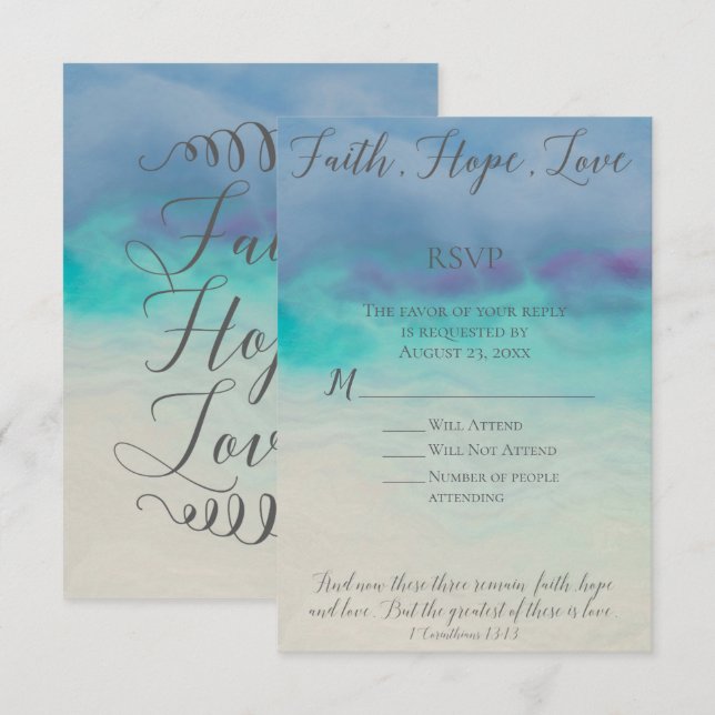 Convites Faith Hope Love RSVP Reply Card (Frente/Verso)