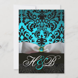 CONVITES FAIXA BRANCA TEAL AQUA AZUL PRETO DAMASCO MONOGRAM