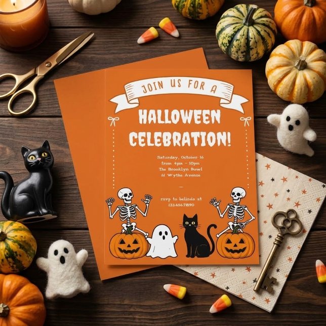 Convites Faixa de Banner de Celebração de Halloween Retrô E (Criador carregado)