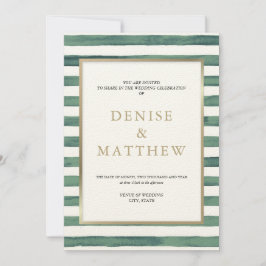 Convites Faixa de Cor da Água Verde Basil com Dourada Inscr