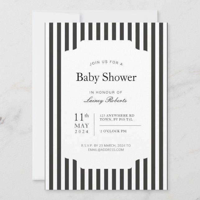 Convites Faixa Estreita de doce vertical, preto e branco (Frente)