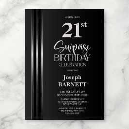 Convites Faixa Listrada Prata Preto Cinza 21º Aniversário S
