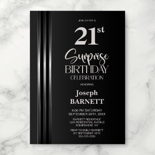 Convites Faixa Listrada Prata Preto Cinza 21º Aniversário S