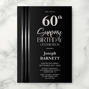 Convites Faixa Prateada Preta Cinza 60º Aniversário Surpres