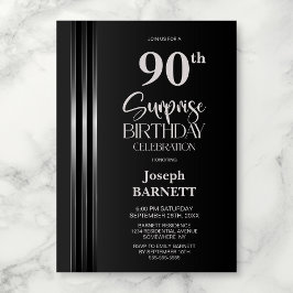 Convites Faixa Prateada Preta Cinza 90º Aniversário Surpres