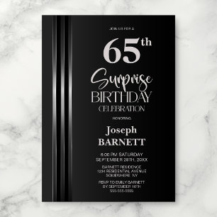 Convites Faixa Prateada Preto Cinza 65º Aniversário Surpres