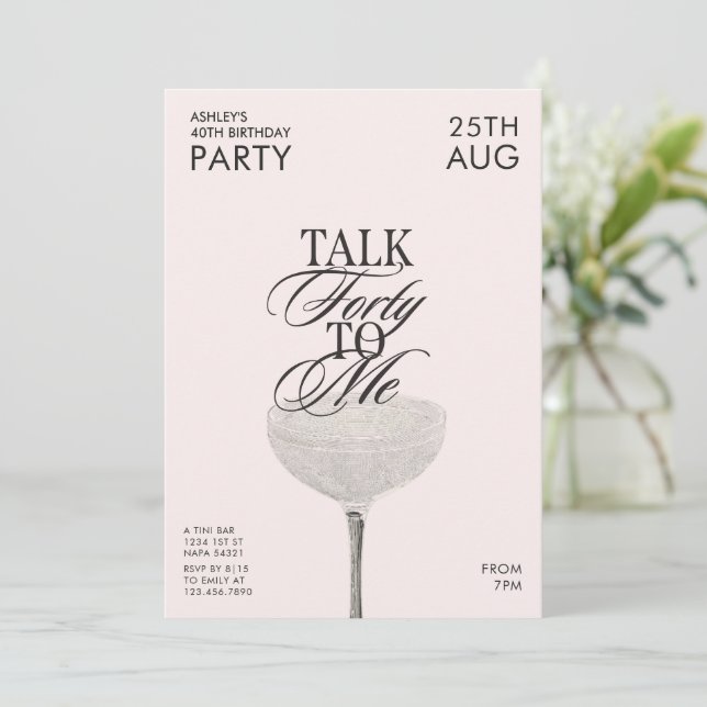 Convites Fala Elegante Quarenta Para Mim 40 Aniversário (Em pé/Frente)