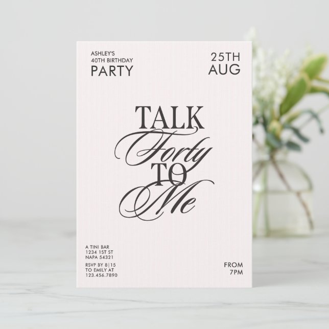 Convites Fala Elegante Quarenta Para Mim 40 Aniversário (Em pé/Frente)