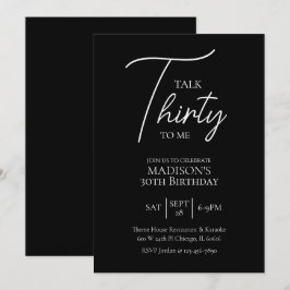 Convites Fale 30 comigo, aniversário 30 preto e branco