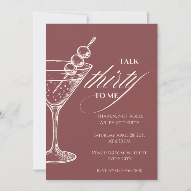 Convites Fale 30 Comigo Martini Minimalista Aniversário de  (Frente)