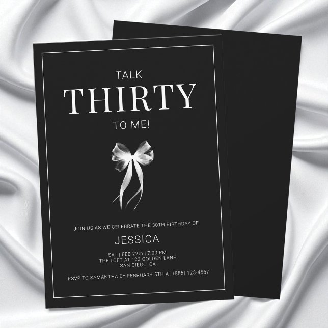 Convites Fale 30 comigo Trinta aniversário de 30 anos preto (Talk 30 to Me Thirty Black and White Birthday Invitation)