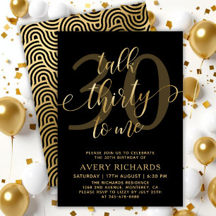 Convites Fale 30 Para Mim Dourado Script aniversário de 30 