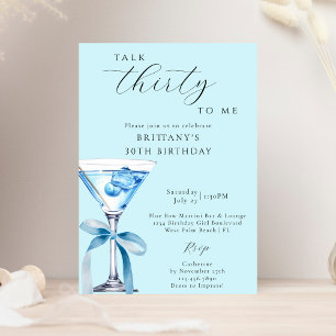 Convites Fale Trinta Comigo Martini Laço Azul Aniversário D