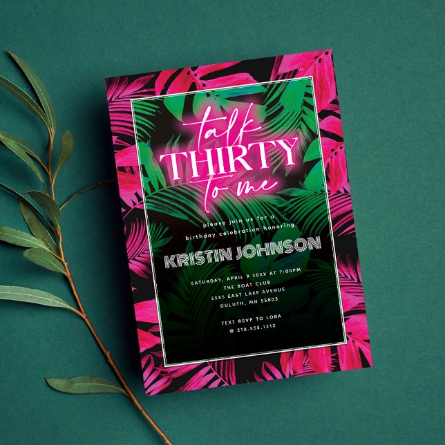 Convites Fale Trinta Comigo Neon Rosa Tropical Aniversário  (Criador carregado)