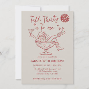 Convites Fale Trinta Para Mim Aniversário garota retrô Fes