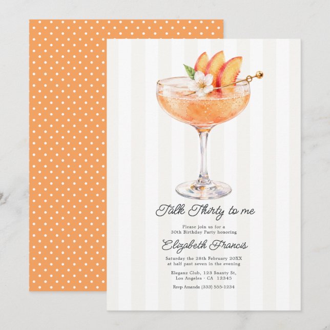Convites Fale Trinta Para Mim Martini de Pêssego Aniversári (Frente/Verso)
