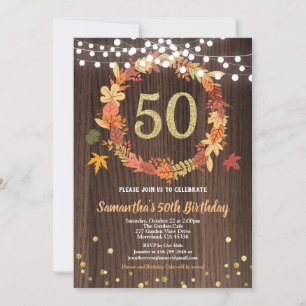 Convites Fall 50º aniversário wreath wreath wreath gold