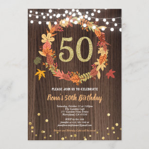 Convites Fall 50º aniversário wreath wreath wreath gold