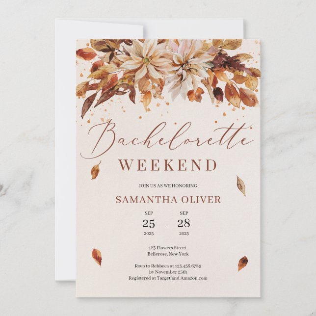 Convites Fall and Autumn Flowers Boho Bachelorette Weekend (Frente)