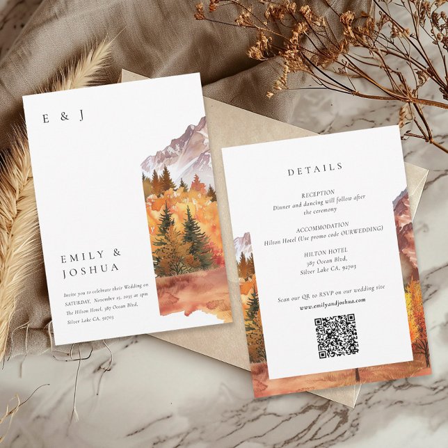 Convites Fall Autumn All em um Casamento de Código QR RSVP (Criador carregado)