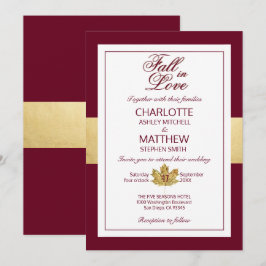 Convites Fall Autumn Burgundy CAIXA Dourada EM CASA DE AMOR