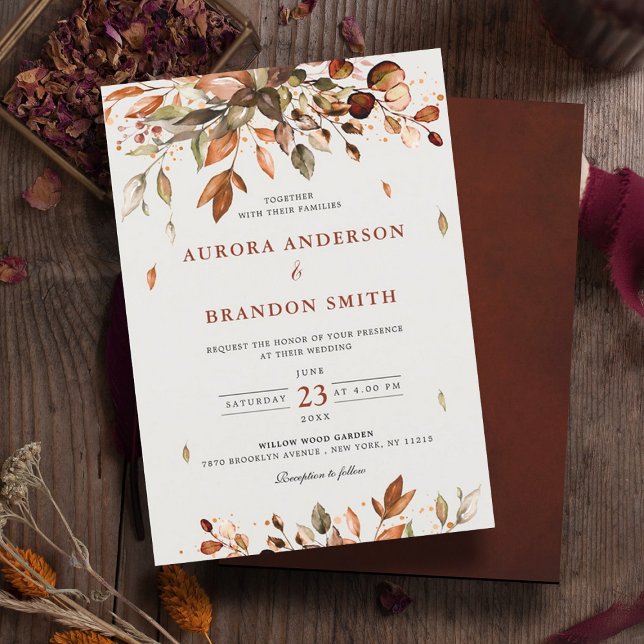 Convites Fall Autumn Deixa O País Russo Boho Casado Em (Autumn, fall leaves wedding invitation)