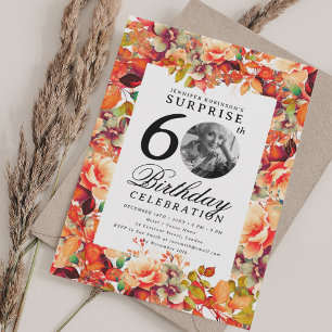 Convites Fall Autumn Floral Photo SURPRISE 60º Aniversário