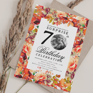 Convites Fall Autumn Floral Photo SURPRISE 70 Aniversário