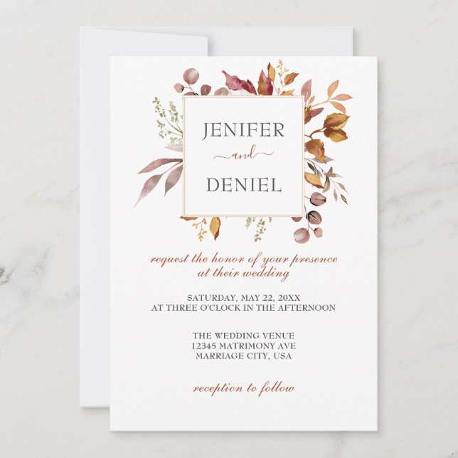 Convites Fall Autumn Leaves Rustic Country Boho Wedding (Frente)