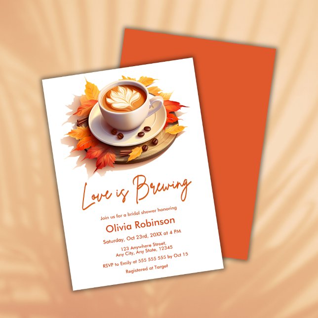 Convites Fall Autumn Love está criando Chá de panela de caf (Fall Autumn Love is Brewing Coffee Bridal Shower Invitation )