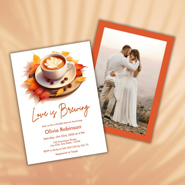 Convites Fall Autumn Love está criando Chá de panela de Fot (Fall Autumn Love is Brewing Photo Bridal Shower Invitation )