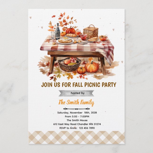 Convites Fall autumn picnic party invitation (Frente)