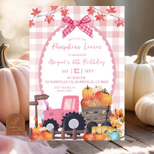 Convites Fall Autumn Pink Pumpkin Patch Birthday