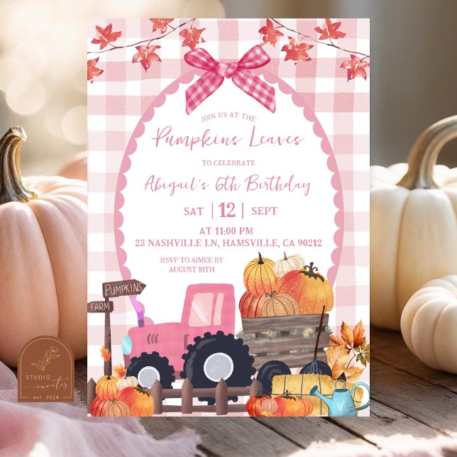 Convites Fall Autumn Pink Pumpkin Patch Birthday (Criador carregado)